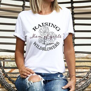 Raising Wildflowers Mom of girls wildflower floral design white soft heather tee